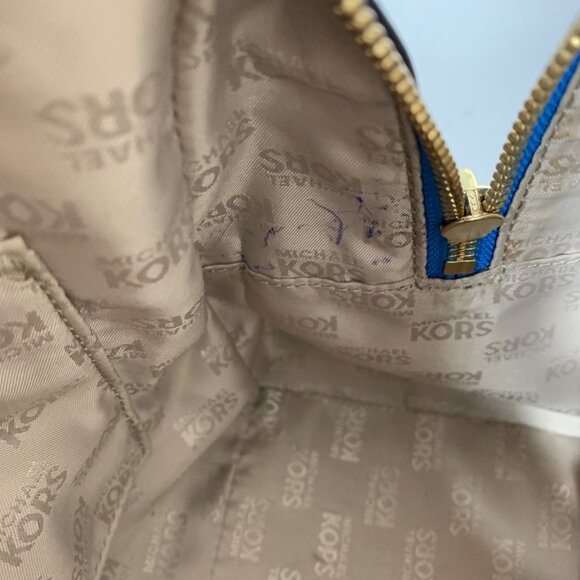 MICHAEL KORS Large Blue Boston Bowlers Satchel Shoulder Bag w/ Bag Charm EUC - Picture 12 of 14